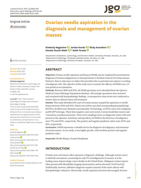 Ovarian needle aspiration in the diagnosis and management of .